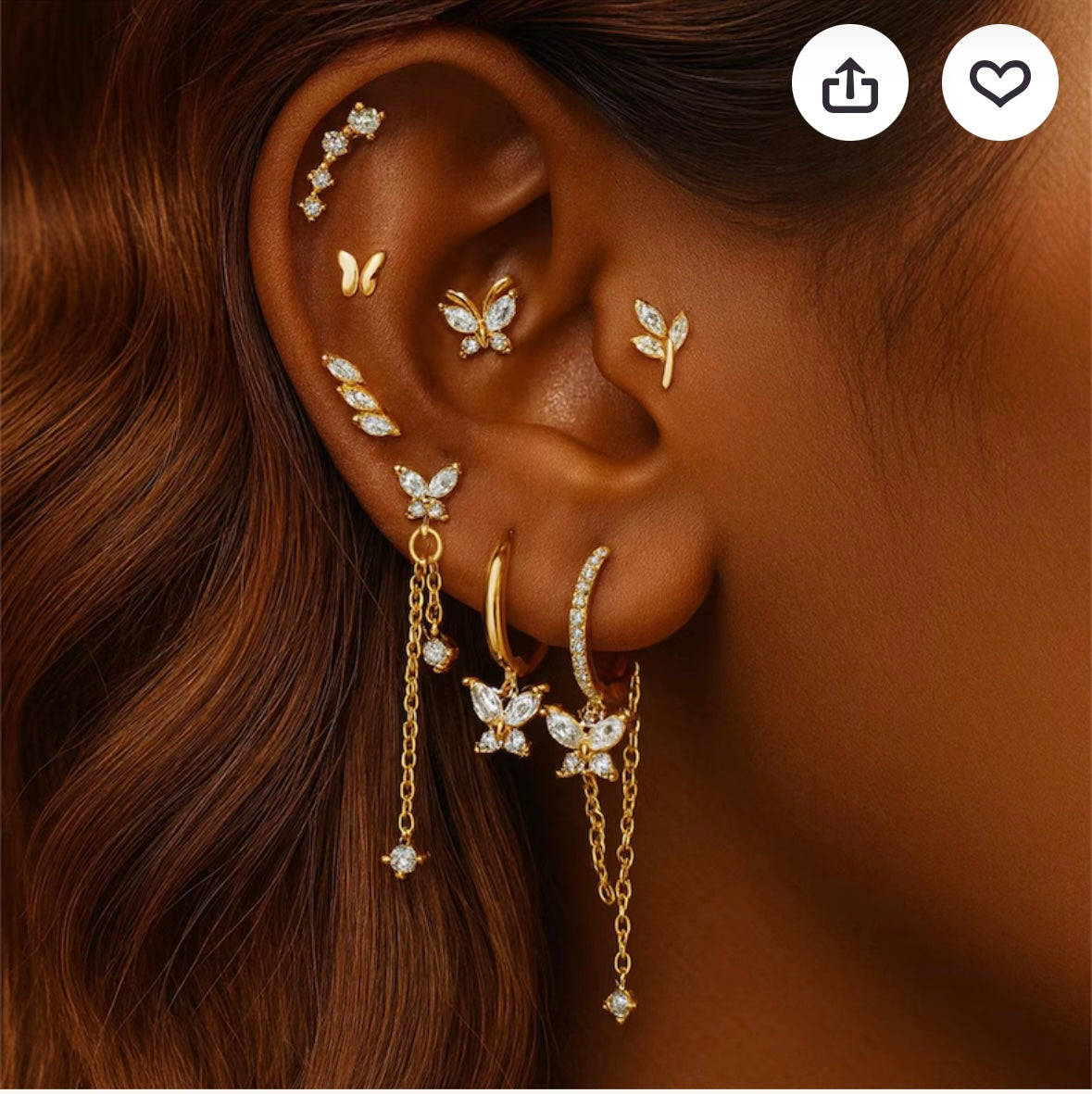 Gold Butterfly Crystal Earring Set